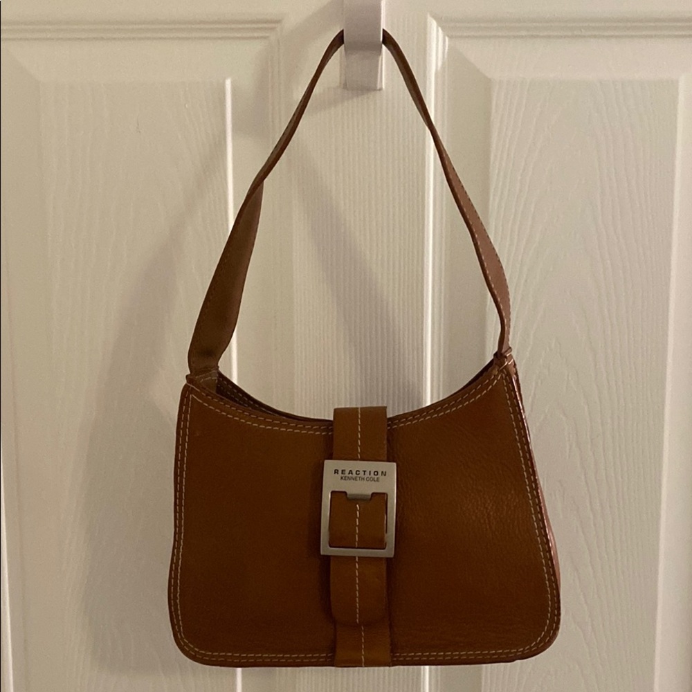 Kenneth Cole Reaction Brown Leather Shoulder Bag with Hobo Silhouette